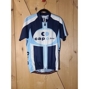 Capo Forma Cycling Jersey Blue White Full Zip Men's Size LARGE 40" Chest Pockets
